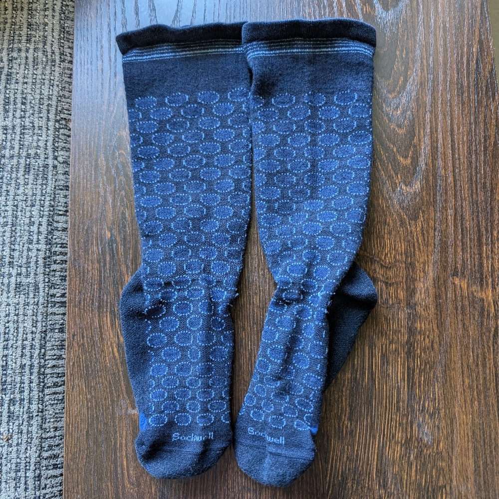 Sockwell Navy Blue Circle Pattern Wool Blend Moderate Compression Socks